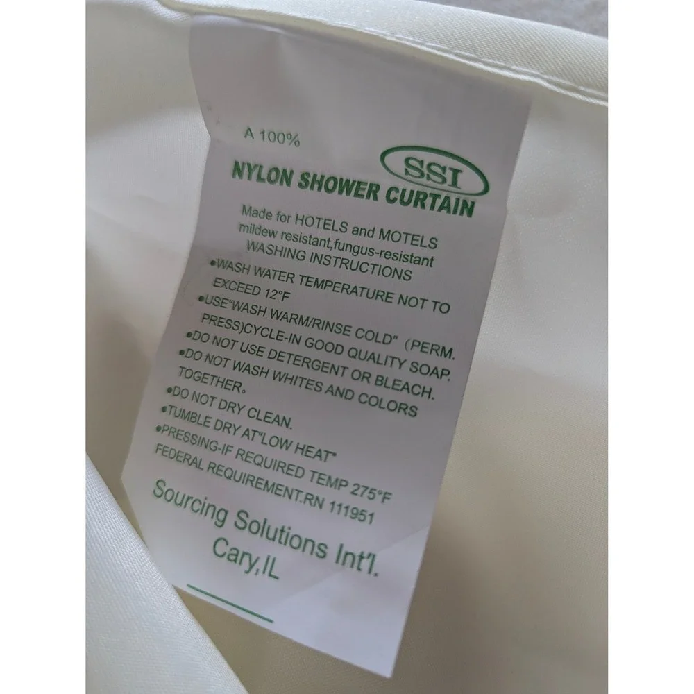 SSI Shower Curtain Liner 68 x 68 Cream Nylon Hotel‎ Collection Mildew Resistant